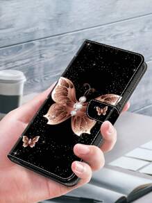 GLANDOTU Rhinestone Butterfly Magnetic closure foldable mobile phone flip base case Compatible With Samsung Galaxy iPhone, Xiaomi and other mobile phone models - Multicolor - View 3