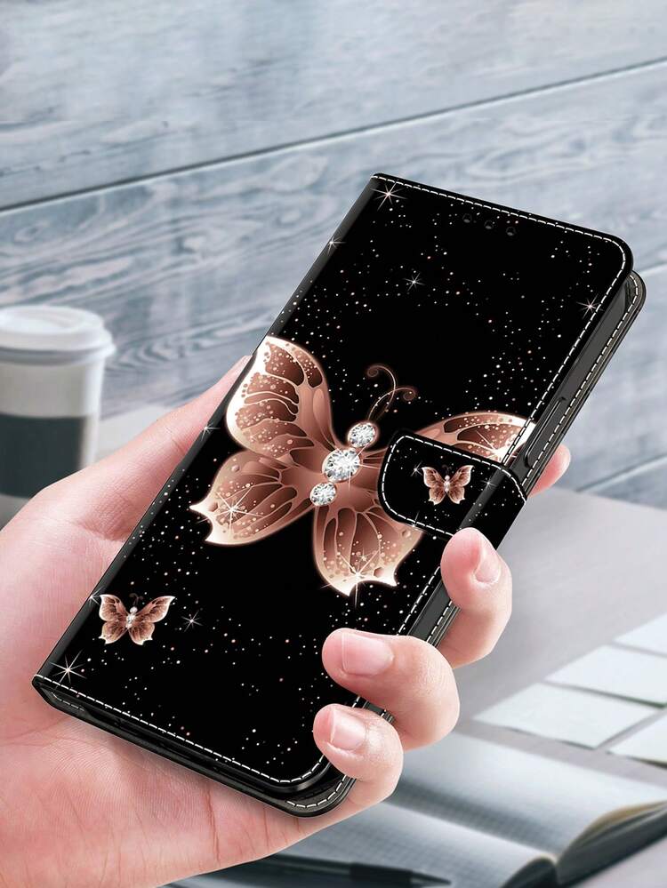 GLANDOTU Rhinestone Butterfly Magnetic closure foldable mobile phone flip base case Compatible With Samsung Galaxy iPhone, Xiaomi and other mobile phone models - Multicolor - View 3