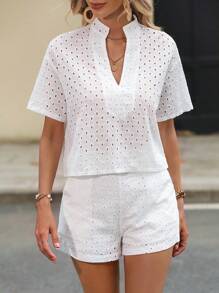 Breezaya Bộ đồ hai mảnh nữ Túi Tranh thêu màu trơn Boho - trắng - Xem 4