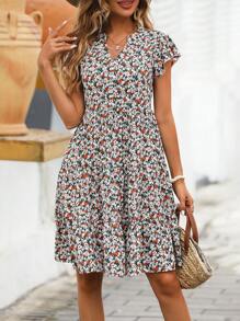 SHEIN LUNE Đầm Xù Viên lá sen Họa tiết hoa Dễ thương - Nhiều màu - Xem 3