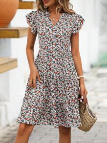 SHEIN LUNE Đầm Xù Viên lá sen Họa tiết hoa Dễ thương - Nhiều màu - Xem 4