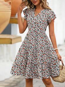 SHEIN LUNE Đầm Xù Viên lá sen Họa tiết hoa Dễ thương - Nhiều màu - Xem 5