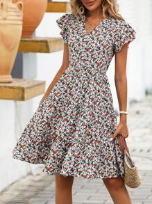 SHEIN LUNE Đầm Xù Viên lá sen Họa tiết hoa Dễ thương - Nhiều màu - Xem 6