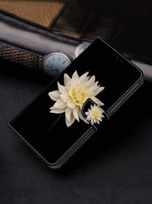 GLANDOTU 白色花卉可折疊手機翻蓋底座保護殼相容於三星 Galaxy 小米和其他手機型號 - 彩色 - 查看 3