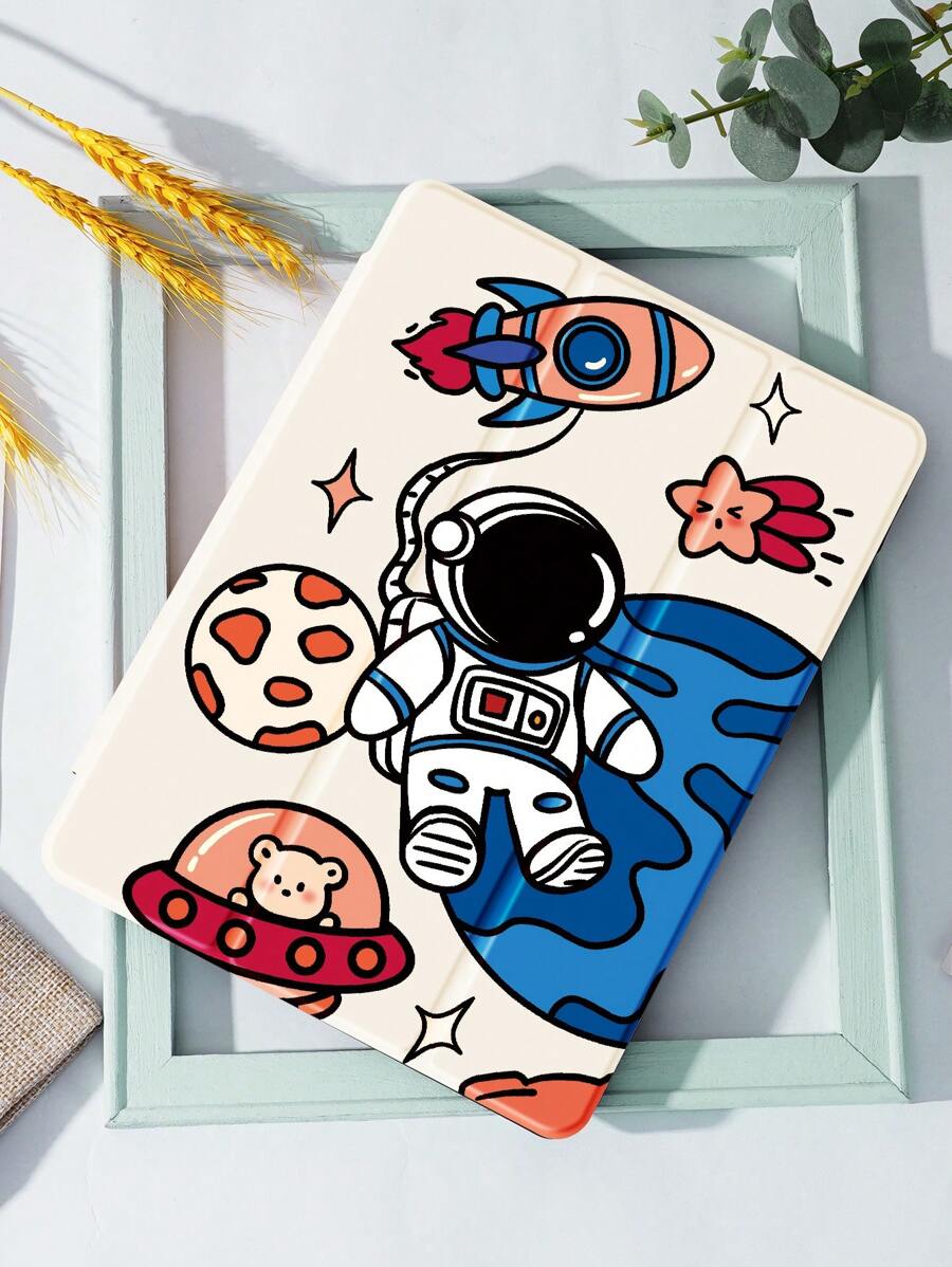 Cartoon Astronaut Pattern Case Compatible With IPad With Pen Slot