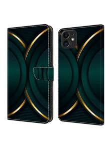 GLANDOTU Vỏ điện thoại di động có thể gập lại bằng da PU có chức năng chân đế, khe cắm thẻ và kẹp từ tính Tương thích với iPhone Galaxy, điện thoại di động và các mẫu điện thoại di động khác (màu xanh lá cây với viền vàng) - Nhiều màu - Xem 1