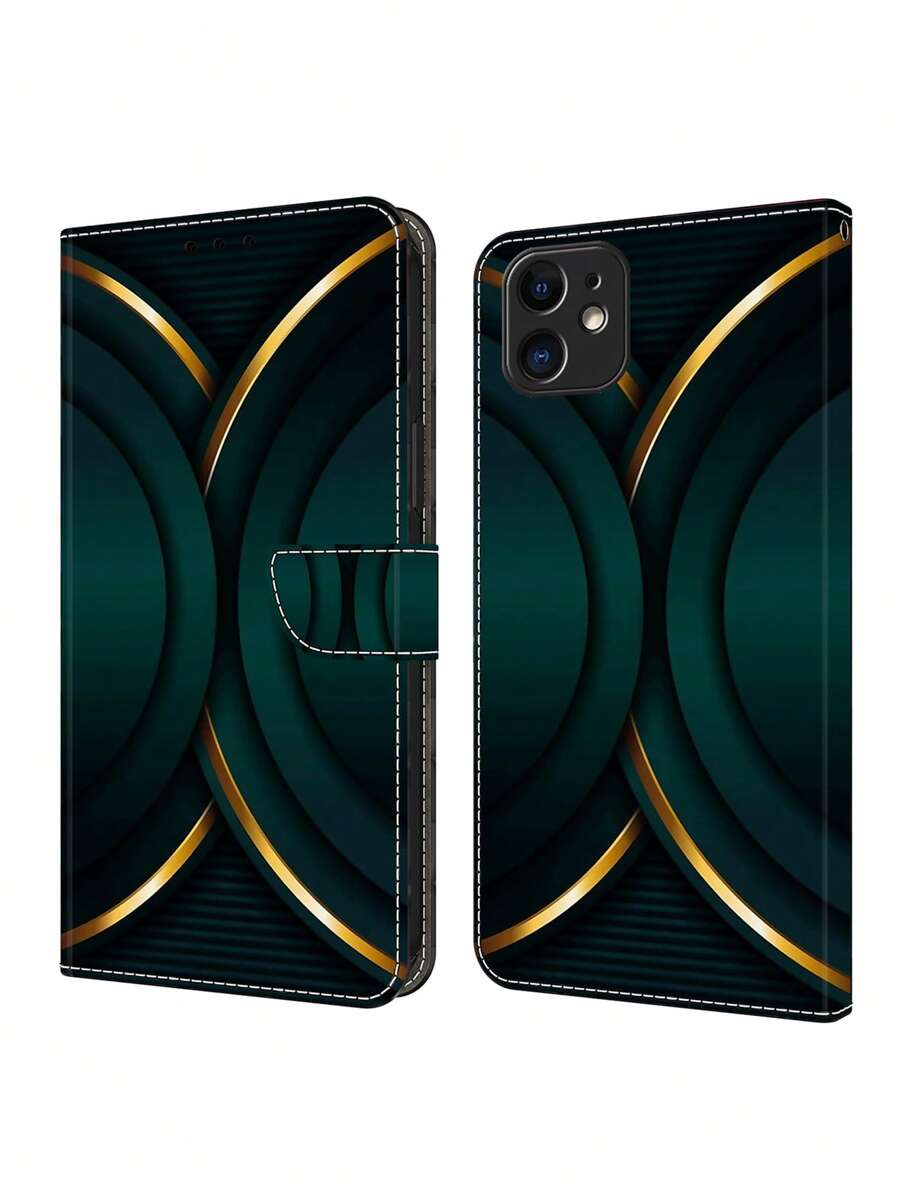 GLANDOTU Vỏ điện thoại di động có thể gập lại bằng da PU có chức năng chân đế, khe cắm thẻ và kẹp từ tính Tương thích với iPhone Galaxy, điện thoại di động và các mẫu điện thoại di động khác (màu xanh lá cây với viền vàng) - Nhiều màu - Xem 1