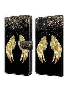 GLANDOTU Foldable Case With Stand Function, Card Slot And Magnetic Clip PU Leather Flip Wallet Case Compatible With Samsung Galaxy  And Other Models Gold Wings
