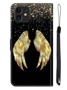 GLANDOTU Foldable Case With Stand Function, Card Slot And Magnetic Clip PU Leather Flip Wallet Case Compatible With Samsung Galaxy  And Other Models Gold Wings