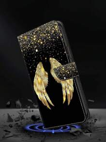 GLANDOTU Foldable Case With Stand Function, Card Slot And Magnetic Clip PU Leather Flip Wallet Case Compatible With Samsung Galaxy  And Other Models Gold Wings