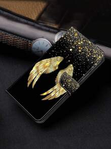 GLANDOTU Foldable Case With Stand Function, Card Slot And Magnetic Clip PU Leather Flip Wallet Case Compatible With Samsung Galaxy  And Other Models Gold Wings