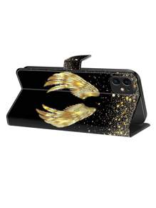 GLANDOTU Foldable Case With Stand Function, Card Slot And Magnetic Clip PU Leather Flip Wallet Case Compatible With Samsung Galaxy  And Other Models Gold Wings
