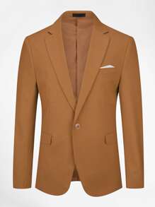 CLOUDSTYLE Men Lapel Neck Single Button Blazer - Brown - View 1