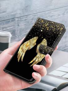 GLANDOTU Foldable Case With Stand Function, Card Slot And Magnetic Clip PU Leather Flip Wallet Case Compatible With Samsung Galaxy  And Other Models Gold Wings