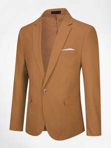 CLOUDSTYLE Men Lapel Neck Single Button Blazer - Brown - View 3