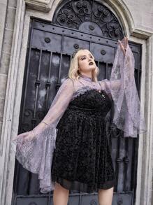 ROMWE Goth áo nữ kích thước lớn viền lá sen cắt màu trơn Gợi cảm - Màu Lilac Tím - Xem 1