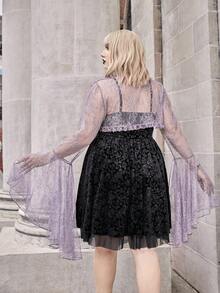 ROMWE Goth áo nữ kích thước lớn viền lá sen cắt màu trơn Gợi cảm - Màu Lilac Tím - Xem 2