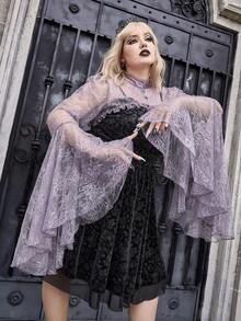 ROMWE Goth áo nữ kích thước lớn viền lá sen cắt màu trơn Gợi cảm - Màu Lilac Tím - Xem 3