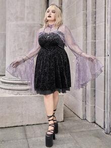 ROMWE Goth áo nữ kích thước lớn viền lá sen cắt màu trơn Gợi cảm - Màu Lilac Tím - Xem 5