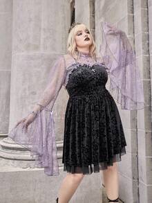 ROMWE Goth áo nữ kích thước lớn viền lá sen cắt màu trơn Gợi cảm - Màu Lilac Tím - Xem 6