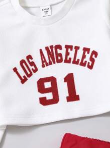 小女童字母圖案套頭衫和百褶半身裙 - 紅白色 - 查看 5