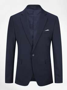 CLOUDSTYLE 男士拼接細節單釦西裝外套 - 藏蓝色 - 查看 1