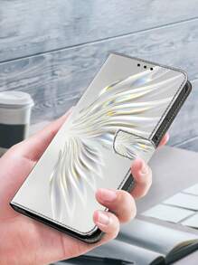 GLANDOTU Crystal Wings PU lederen flip portemonnee hoesje Magnetische sluiting Folio Zacht TPU gevoerd schokbestendig hoesje Compatibel met Samsung Galaxy  en andere mobiele telefoonmodellen.
