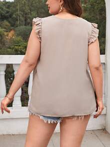 SHEIN Plus Contrast Tape Ruffle Trim Blouse - Apricot - View 2