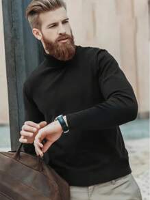 Manfinity Sport Corelite Men Solid High Neck Sports Tee - Black - View 1