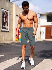 Manfinity Sport Corelite Pantaloncini casual da uomo stile boyfriend con coulisse in vita, tasche con cerniera, pantaloncini da allenamento, pantaloncini grigi da palestra