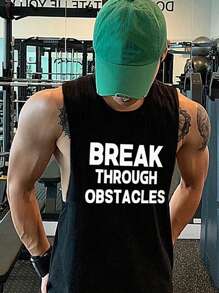 Running Men Slogan Graphic Sports Tank Top - Black - View 5