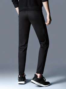 Running Men Solid Slant Pocket Sports Trousers - Black - View 2