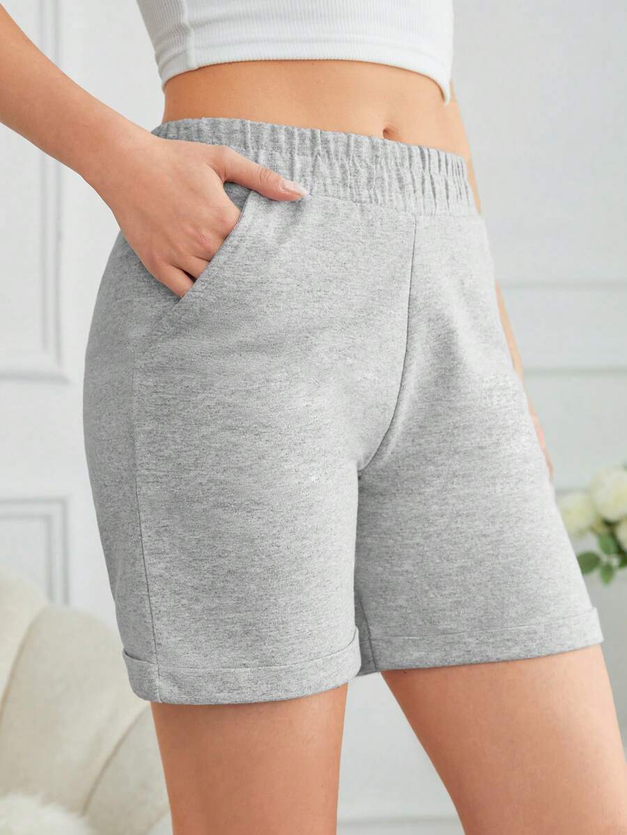 EURMUSE Solid Roll Up Hem Track Shorts - Light Grey - View 1