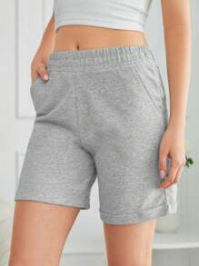 EURMUSE Solid Roll Up Hem Track Shorts - Light Grey - View 3