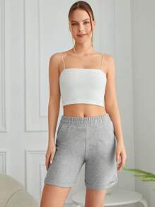 EURMUSE Solid Roll Up Hem Track Shorts - Light Grey - View 5