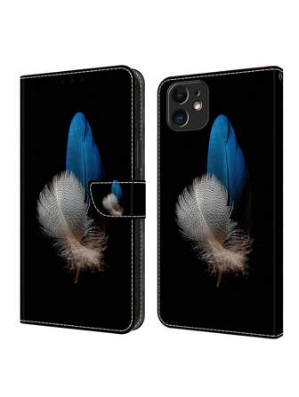 GLANDOTU Niebiesko-białe pióro PU Skórzany portfel z miejscem na karty Portfel Flip Folio Zamykany na magnes Etui Odporne na wstrząsy i amortyzowane Kompatybilne z Samsung Galaxy  i innymi modelami telefonów komórkowych.