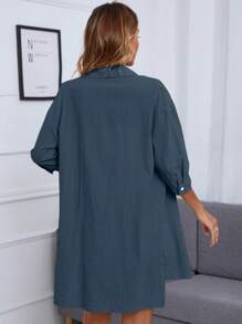 INAWLY Drop Shoulder Button Front Shirt & Knot Front Shorts - Dark Grey - View 2