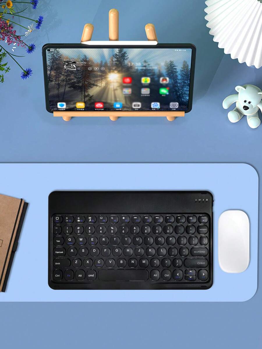 150mAh 无线蓝牙键盘，带圆帽，兼容智能手机、平板电脑、iPad - 黑色 - 查看 1