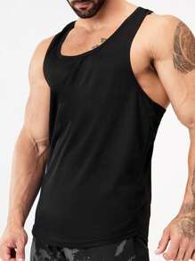 GymBeat Boyfriend Style Men Letter Graphic Racerback Sports Tank Top Workout Tops, Gym, Graphic, Plain, Reflective, Men's Gym Tank Top, Athletic Tank Top Workout Tops Gym Top Breathable Compression Shirt Men - Black - View 4