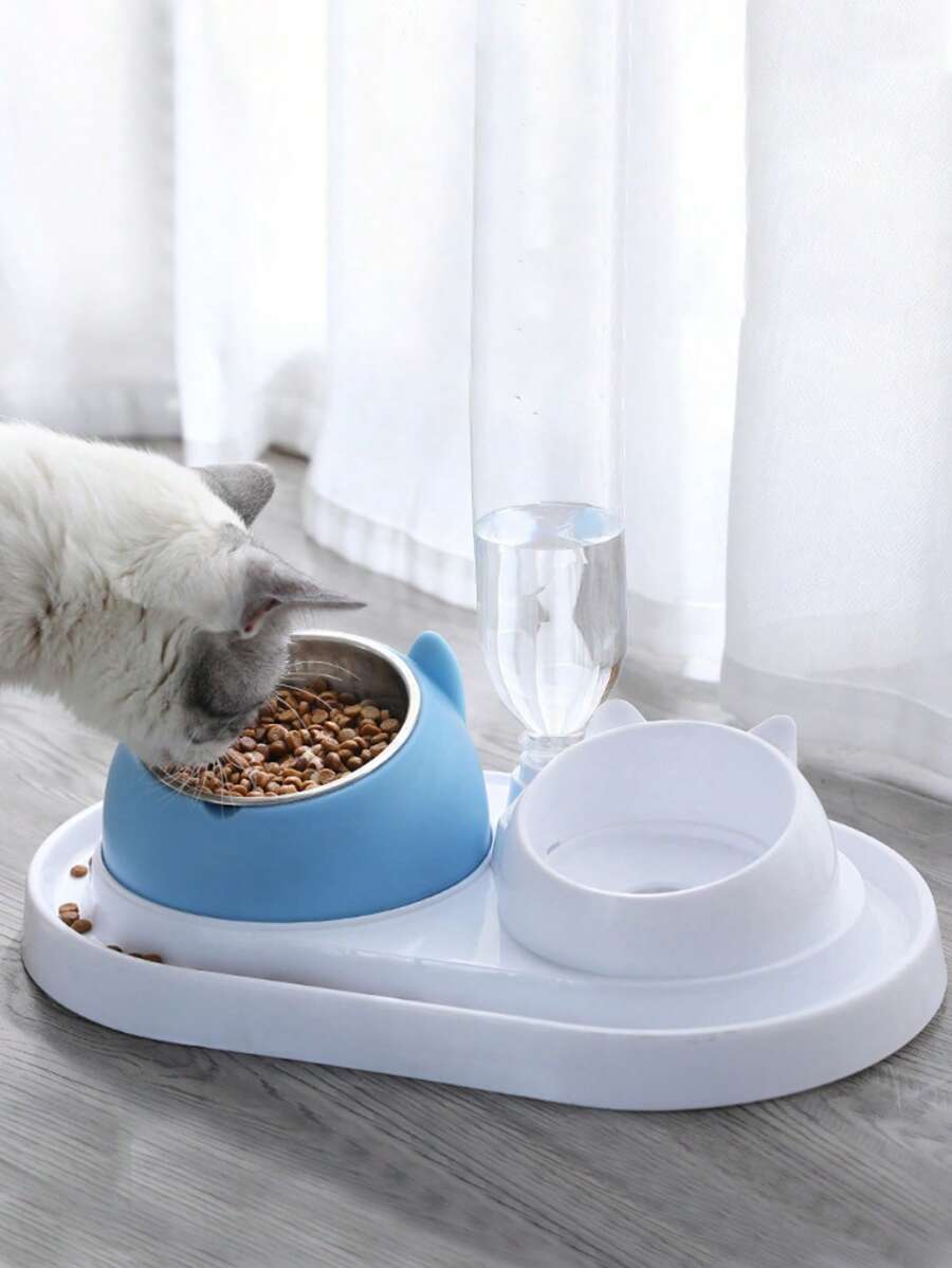 1 件装多功能双碗猫/狗爱好者礼物和狗/猫妈妈爱宠物碗带饮水瓶 - 彩色 - 查看 1