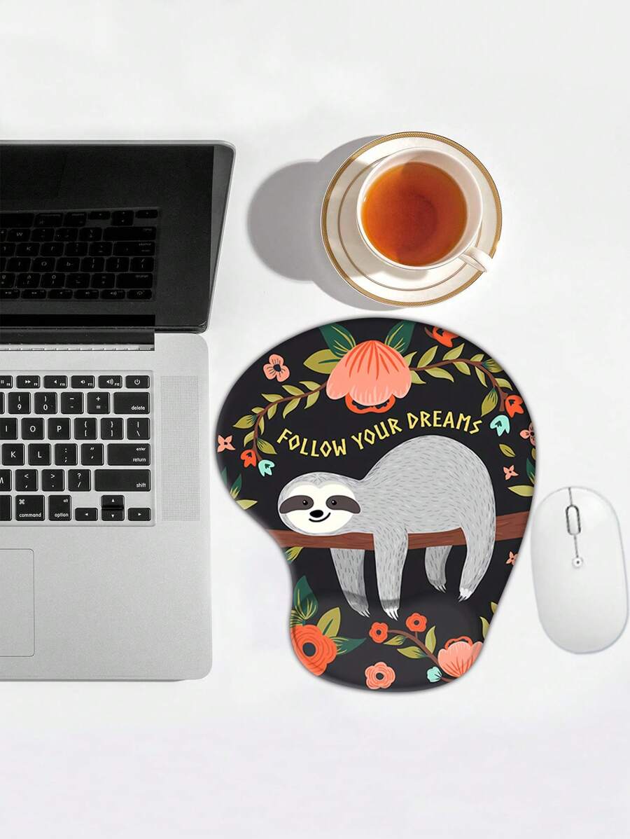 1pc Sloth & Flower Pattern Silicone Mouse Pad - Multicolor - View 1
