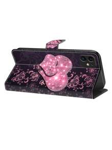 GLANDOTU 带卡槽、可折叠支架、磁吸防刮手机壳，PU皮革钱包式手机壳，兼容三星Galaxy手机及其他型号（粉色爱心），国际版，非国内版 - 彩色 - 查看 5