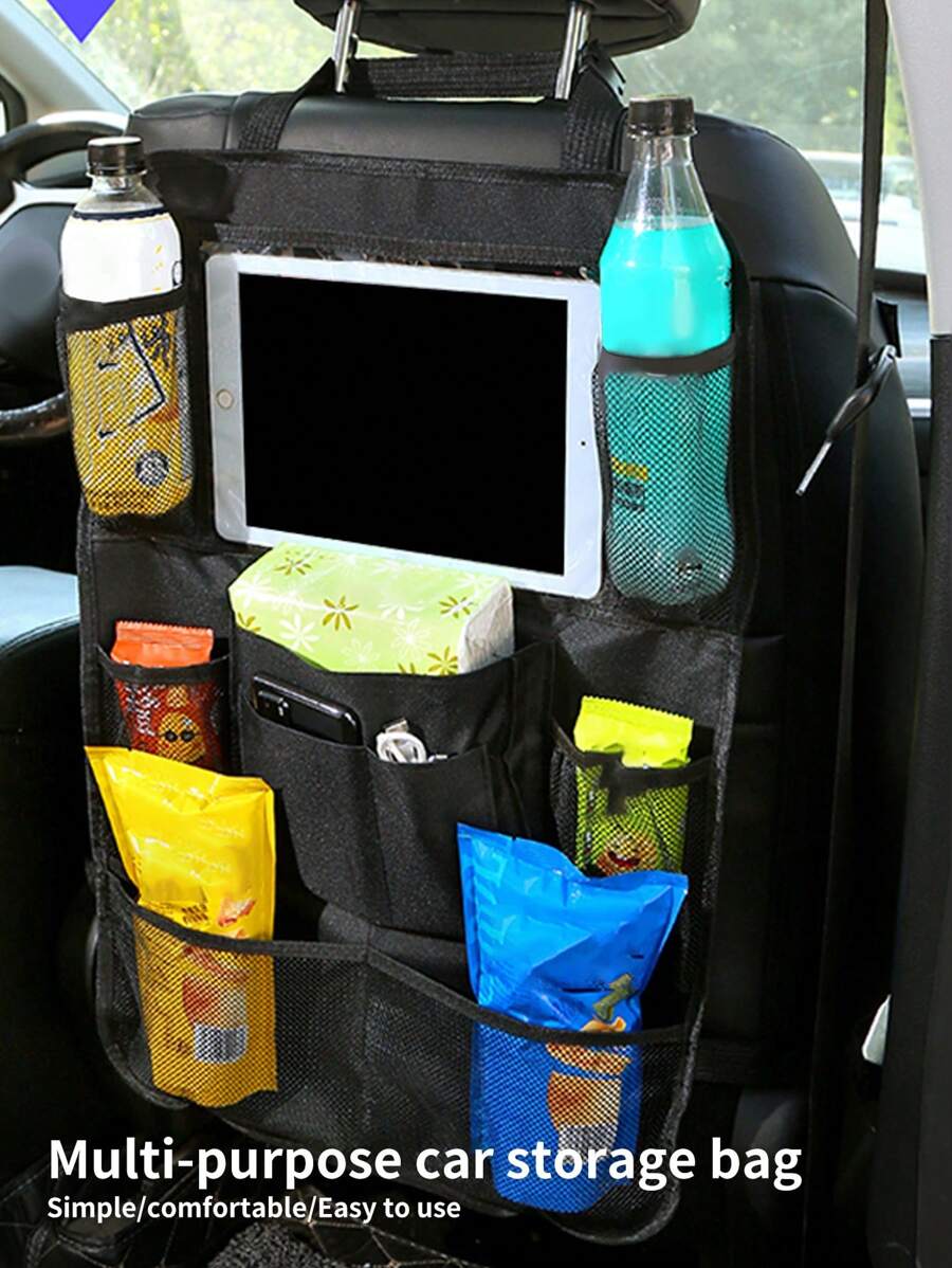 1pc Anti-kick Car Seat Back Mesh Storage Bag - Black - View 1