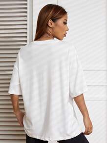 SHEIN EZwear Áo thun nữ Hoa Giải trí - trắng - Xem 3