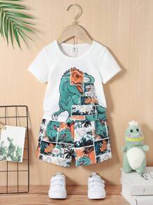 SHEIN 男嬰卡通圖案T恤和短褲 - 彩色 - 查看 1
