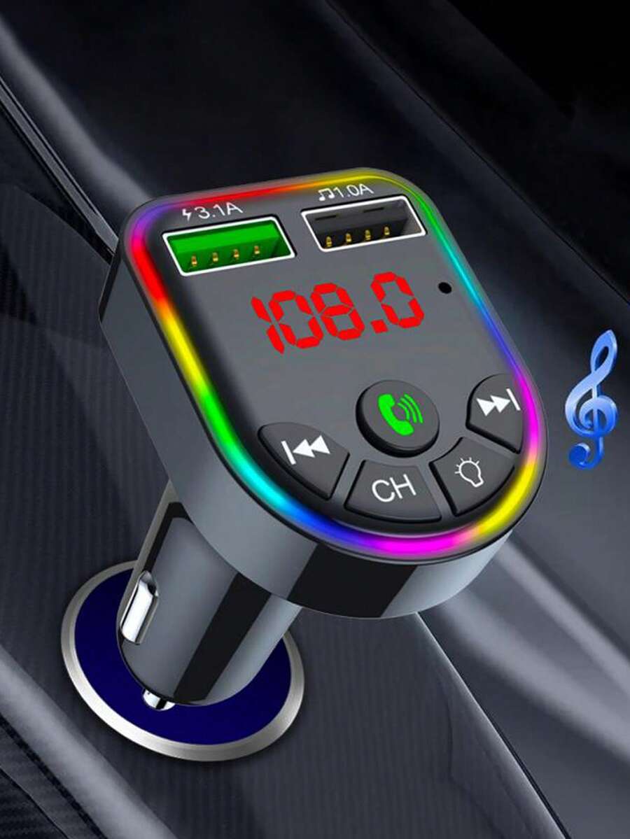 1pc Multifunctional Car Charger With Atmosphere Light - Black - View 1