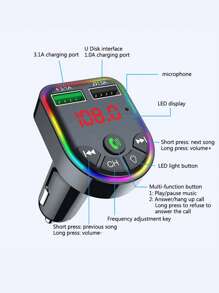 1pc Multifunctional Car Charger With Atmosphere Light - Black - View 2