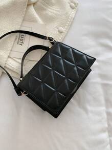 迷你極簡衍縫翻蓋方包頂部單條提帶黑色 - 黑色 - 查看 2