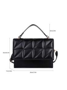 迷你極簡衍縫翻蓋方包頂部單條提帶黑色 - 黑色 - 查看 6