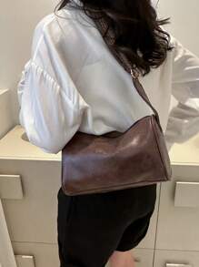 Minimalist Hobo Bag Small Brown Adjustable Strap - Coffee Brown - View 3